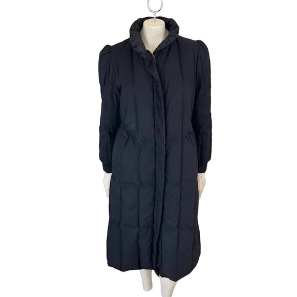 VTG 80s Puff Shoulder Full Zip Down Feather Puffer Coat in Black SZ 10 - Picture 2 of 13